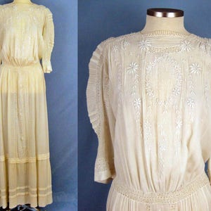 1900s Dress / Edwardian Tea Dress / Embroidered Gauze - Etsy