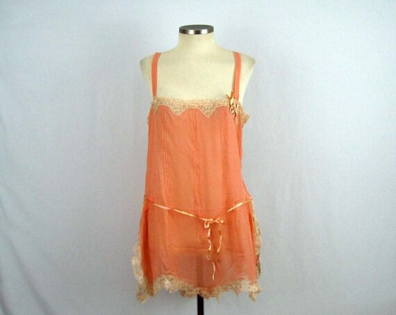 DEADSTOCK 1920s Peach Silk Crepe Step-In Teddy / F