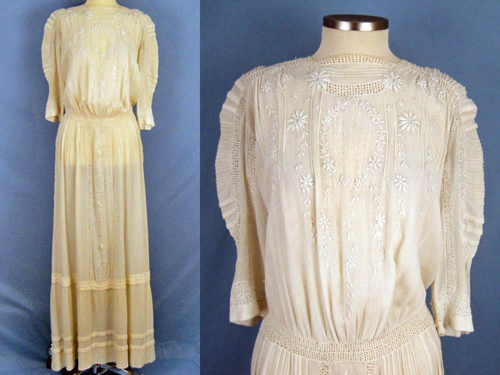 1900s Dress / Edwardian Tea Dress / Embroidered Gauze | Etsy