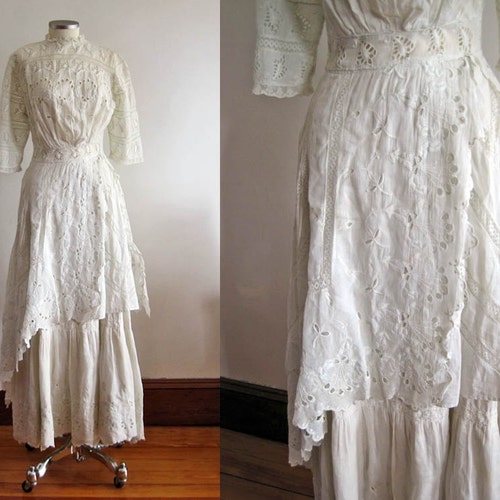 Edwardian Wedding Dress / 1900s Tea Gown / Broderie Anglais / Etsy