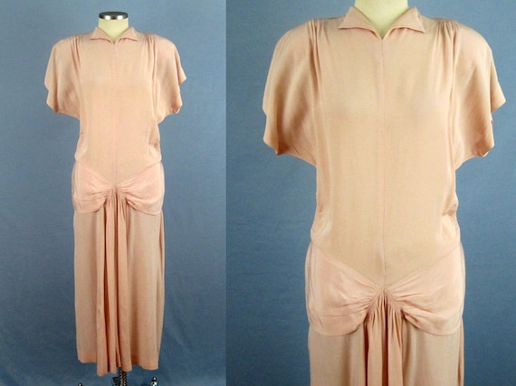 1940s Swing Dress / 40s Pink Crepe Dress / Ruched