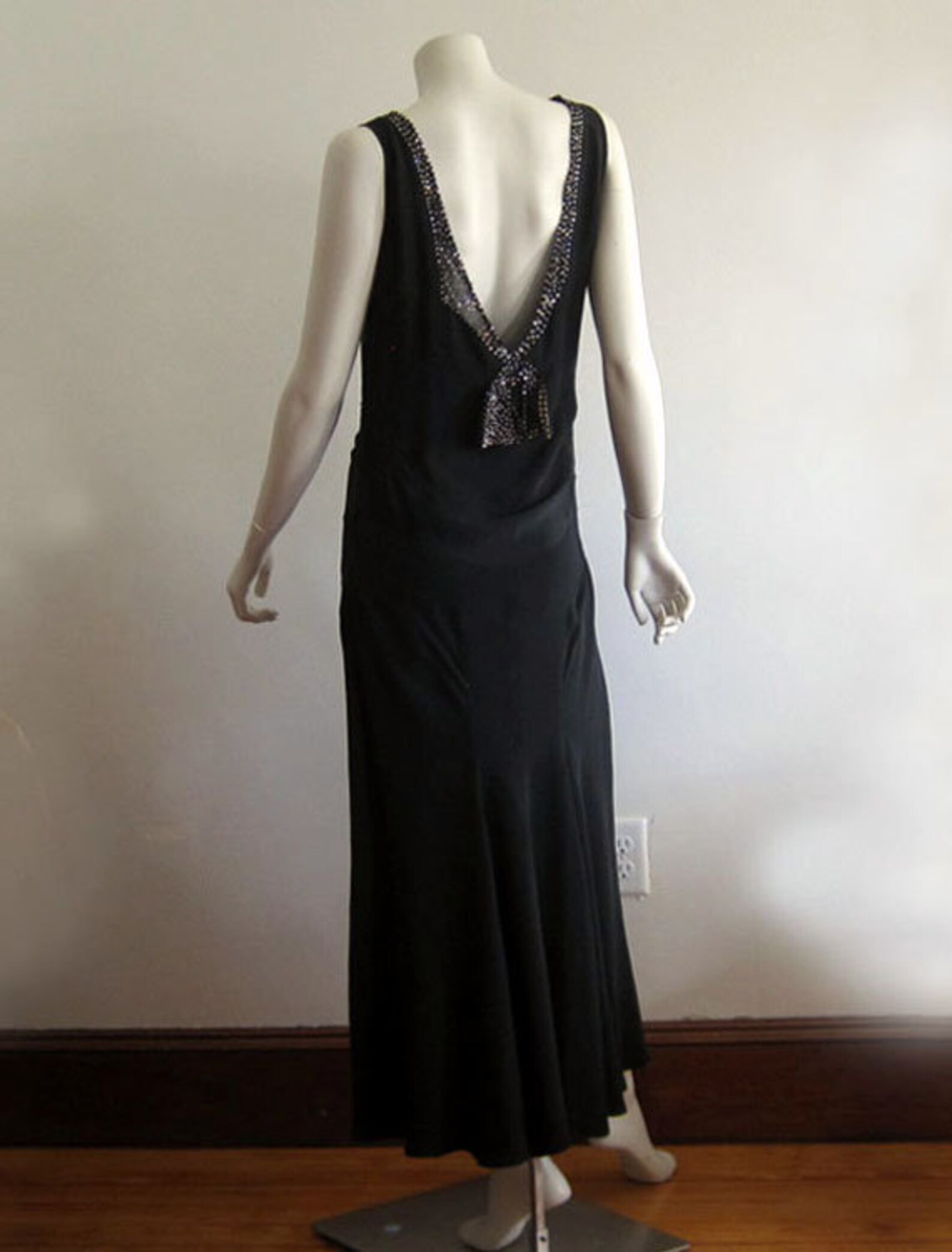 1920s 30s Dress / Deco Gown / Black Silk Gown / SMALL | Etsy