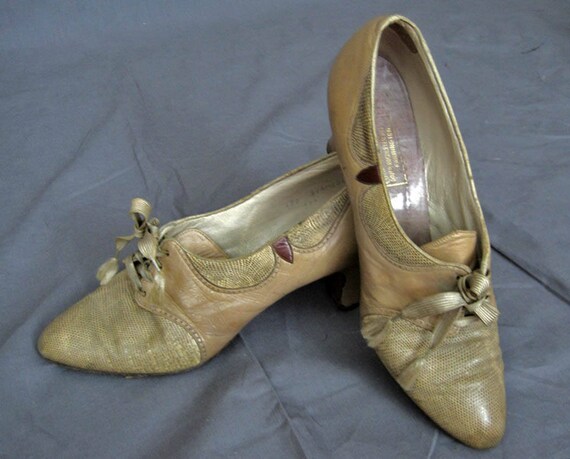 1920s Leather Shoes / 20s Tan Leather Oxford Shoes