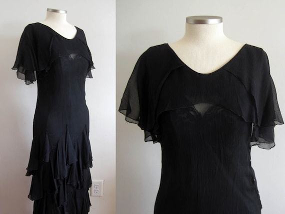 1930s Dress / 30s Silk Dress / Black Silk Chiffon… - image 2