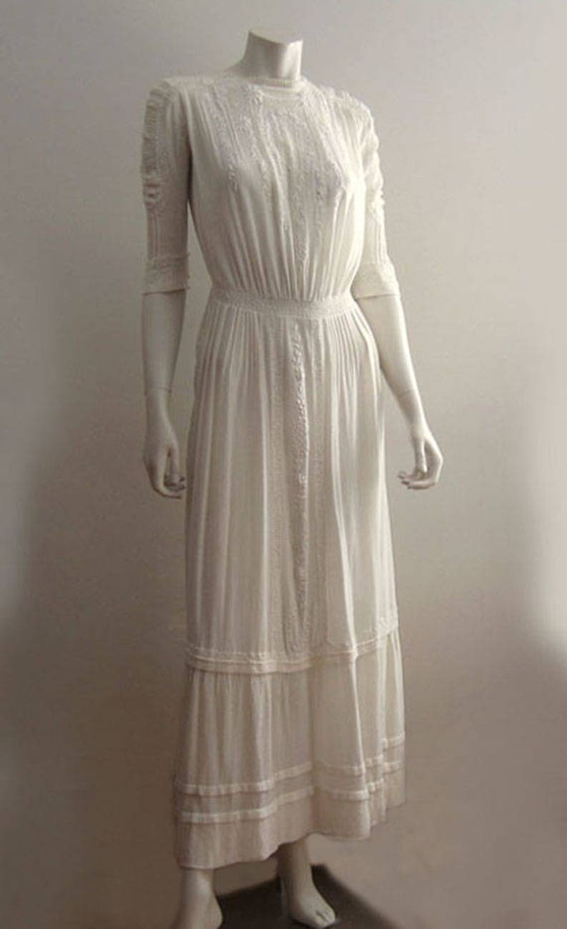 1900s Dress / Edwardian Tea Dress / Embroidered Gauze - Etsy