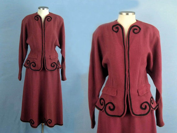 1940s Suit / 40s Suit / Tailored 2-Piece Skirt Sui