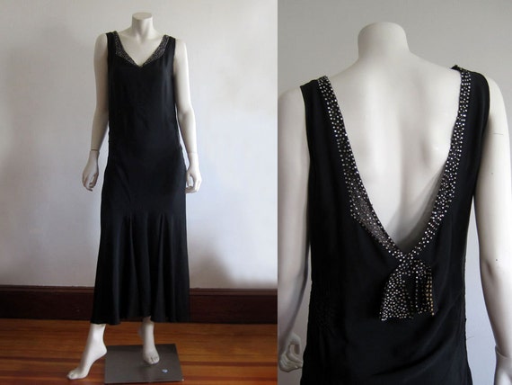 1920s 30s Dress / Deco Gown / Black Silk Gown / SM