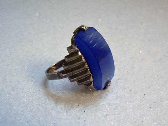 1920s Deco Ring / 20s Sterling Deco Ring / Blue Ch