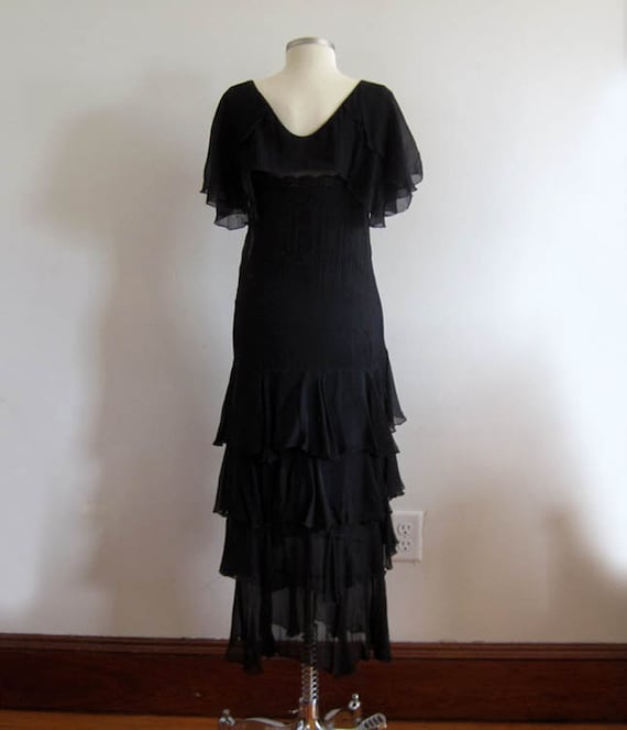 1930s Dress / 30s Silk Dress / Black Silk Chiffon… - image 4