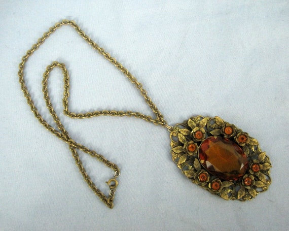 Vintage 30s Necklace / 30s Amber Glass Deco Neckla