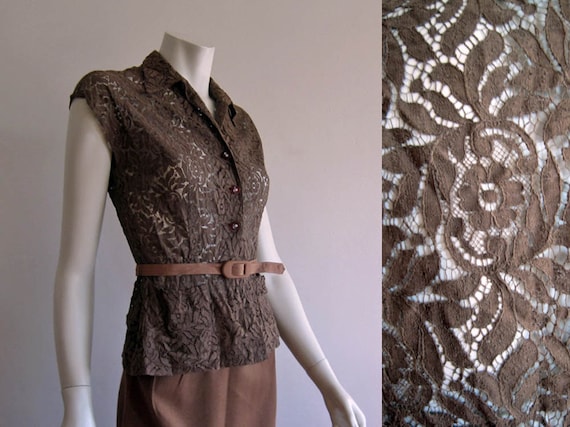 1940s L'Aiglon Blouse / Illusion Lace Blouse / Bro