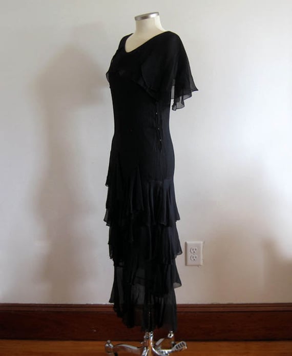 1930s Dress / 30s Silk Dress / Black Silk Chiffon… - image 5