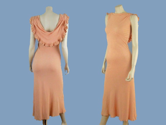 1930s Dress / 30s Gown / Pink Rayon Crepe Gown / B