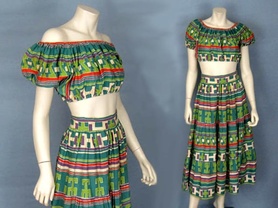 1940s Resort Wear Crop Top & Maxi Skirt Beach Set