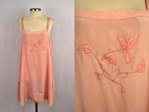 1920s Pink Silk Step-In Teddy Lace Trim / Embroide