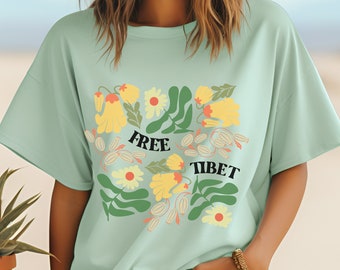 Tibet libero Bandiera del Tibet Tibet Tee Camicia Tibet gratis Maglietta Tibet gratis Maglietta tibetana Maglietta Tibet Maglietta Groovy Flower Camicia ragazza muesli