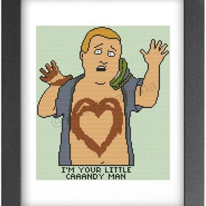 May include: A pixelated image of a cartoon character with a heart drawn on their chest. The character is wearing a blue shirt and has a phone to their ear. The text "I'm your little candy man" is below the character.
