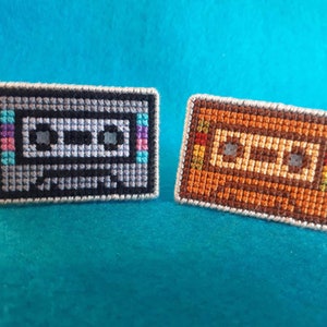 Cassette Tape Cross Stitch Magnet/Pin/Ornament