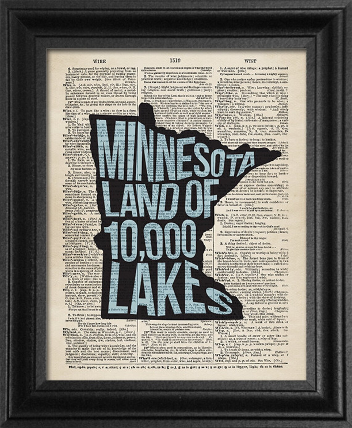 Minnesota Dictionary Art Land of 10000 Lakes Blue Etsy