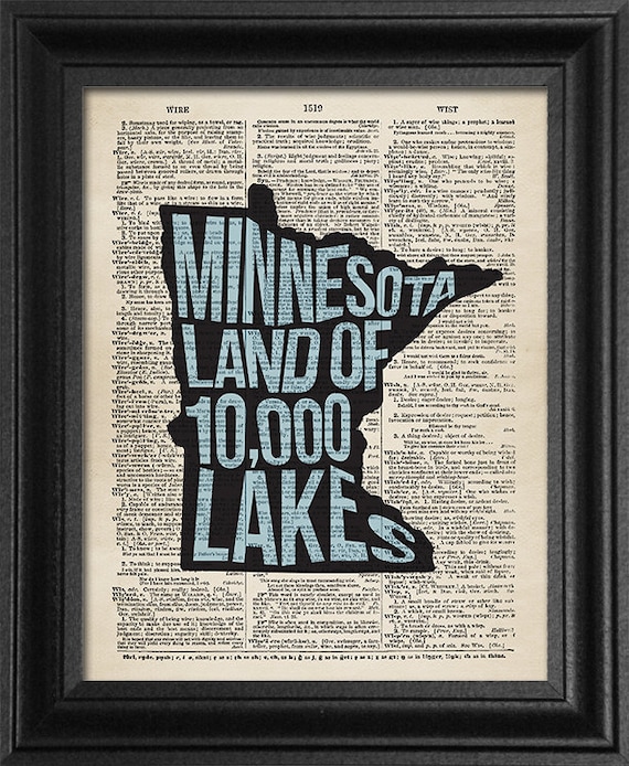 Minnesota Dictionary Art - Land of 10,000 Lakes - Blue - Etsy