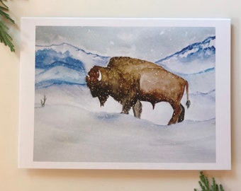 Snowy Buffalo Watercolor Card Set, 5x7.  Ships free to U.S.!