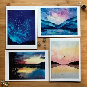 Northern Lights, Starry Skies en Northwest Sunsets Aquarel Card Variety Set