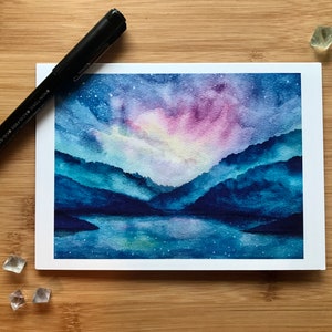 Northern Lights aquarel kaartenset, 5 x 7, schepen gratis naar de VS!