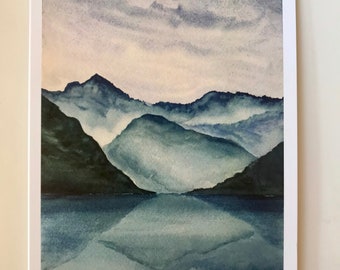 Tranquil Mountain Lake Watercolor Greeting Card Set -Free Shipping to U.S.!