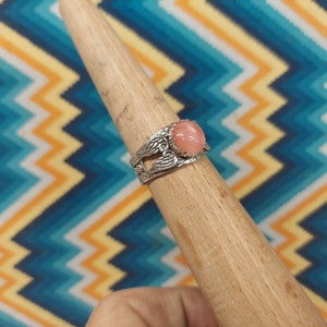 Cherry Quartz silver ring with a 10 mm stone , size 9 3/4  with New Angel Wing style band.