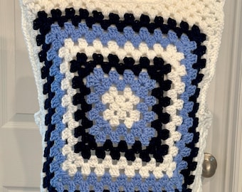 New Handmade Crochet Granny Square Cropped Vest Blue White Navy Waistcoat Knit Boho Festival Lightweight Sweater