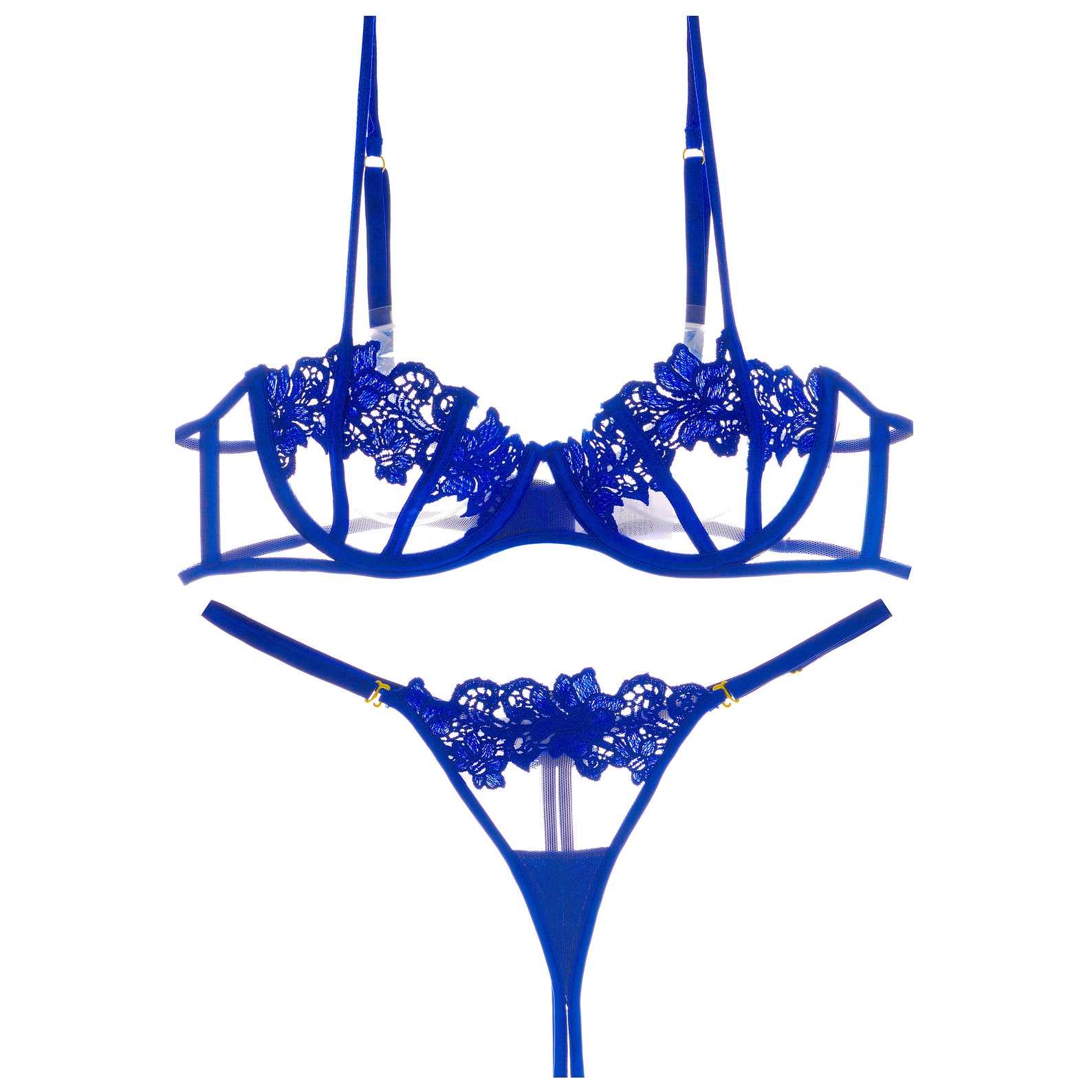 Bright Blue flower lingerie set sexy sheer three piece | Etsy