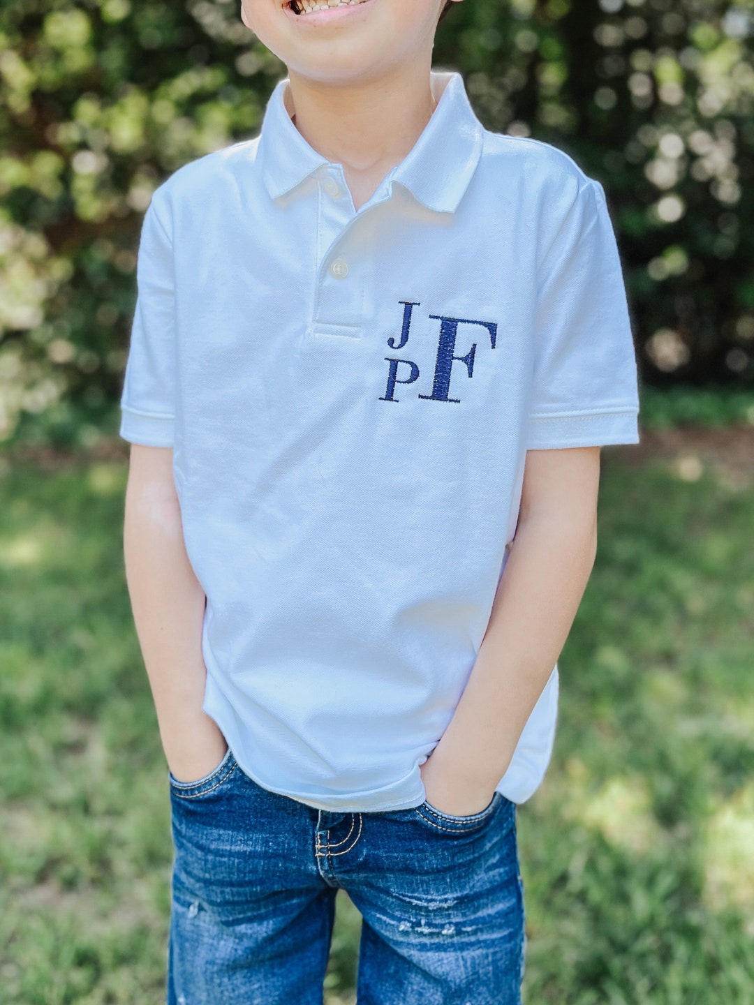 Embroidered Stacked Monogram Polo Shirt • School Uniform - Etsy