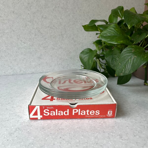 set of 4 cristelle clear glass salad plates - in original box