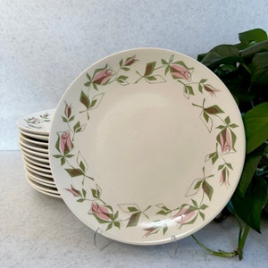 royal ironstone young love rose pattern dinner plates // mcm ironstone plates // pink green floral