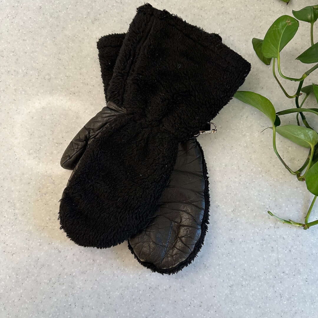 Vintage Mens Leather Gloves // Snowmobiling Choppers // Vintage Sherpa