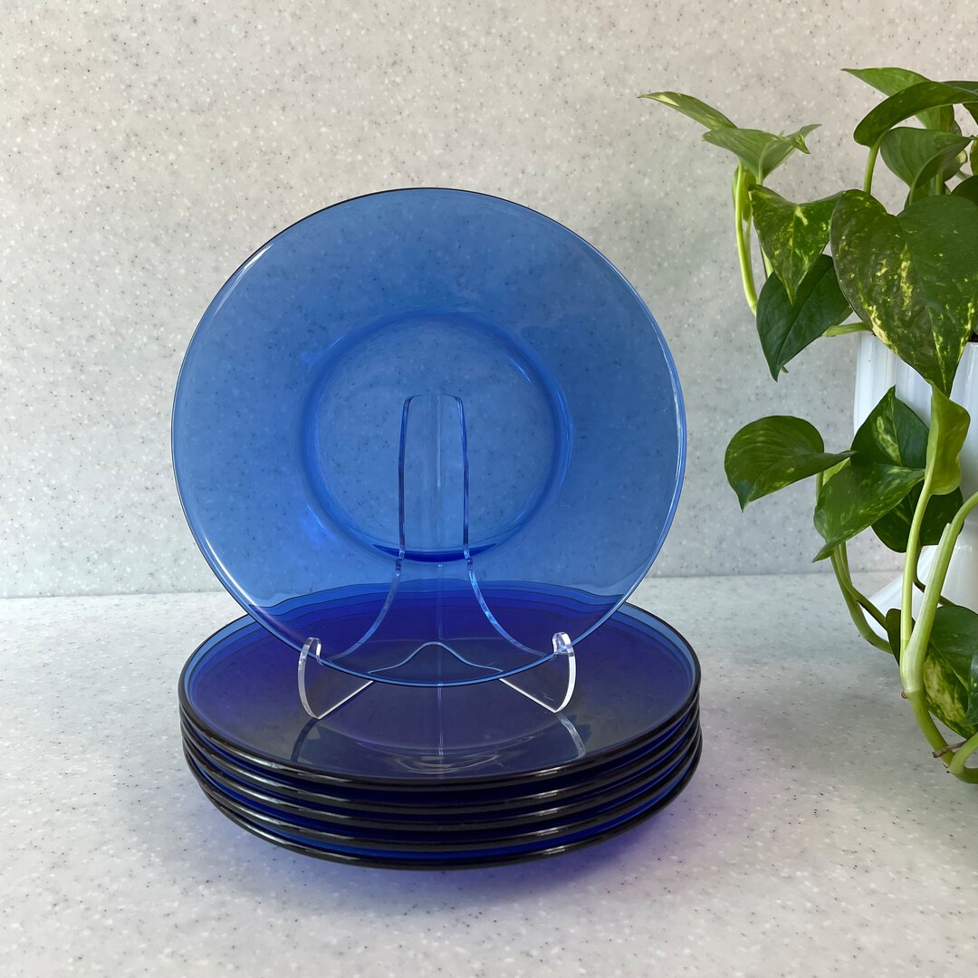 Set of 6 Blue Glass Salad Plates // Anchor Hocking Cafe Blue Etsy