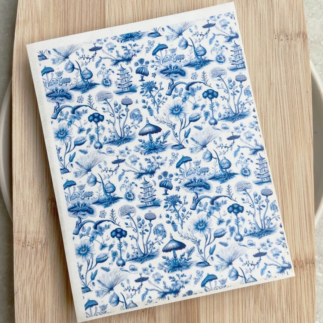 Polymer Clay Transfer Sheet Blue Antique Toile Mushroom Transfer Paper