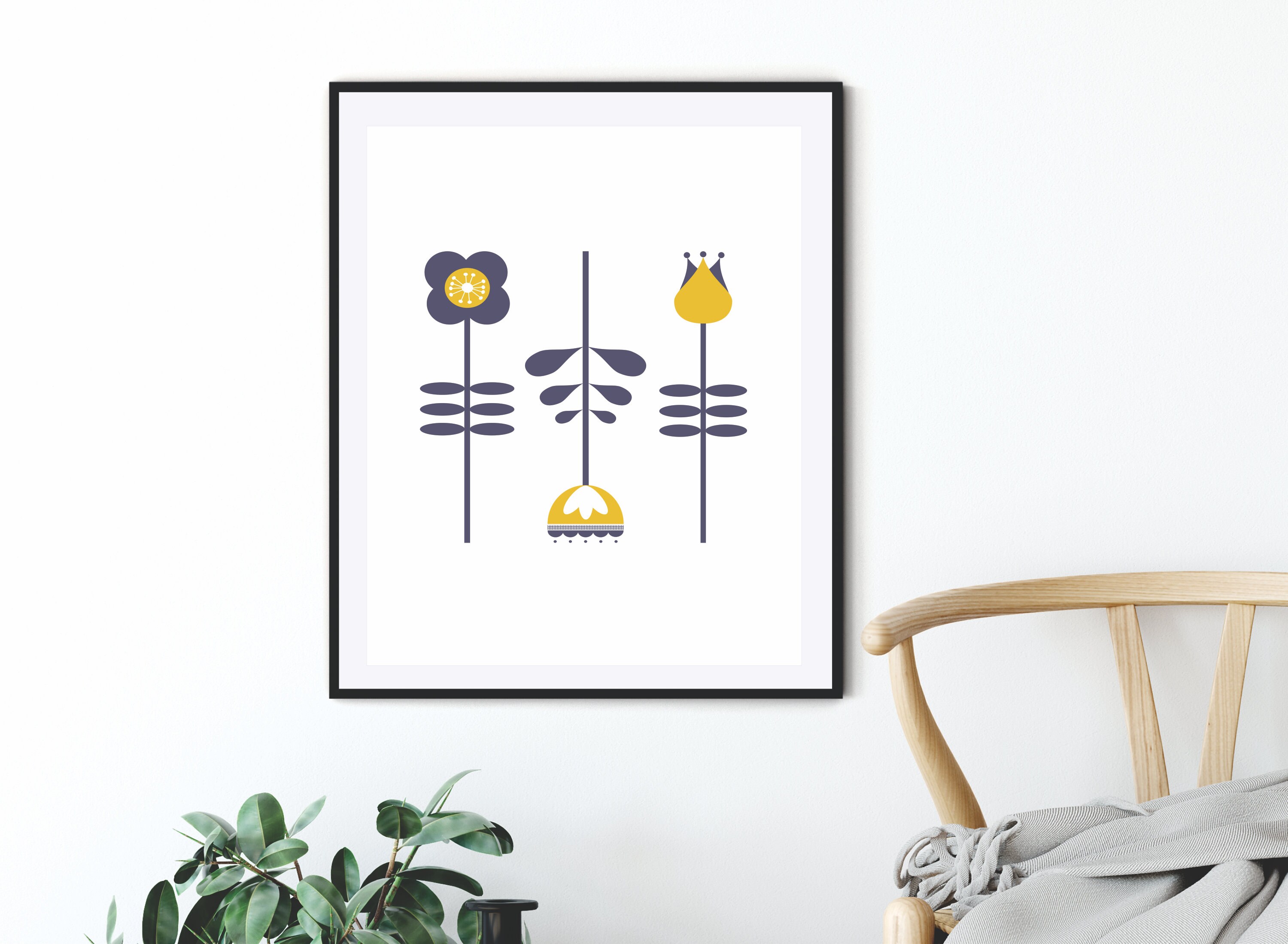 Scandi Flower Print Printable Wall Art Nordic Printable Wall | Etsy
