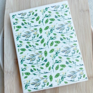Green Watercolor Leaf Polymer Clay Transfer Sheet (4x5.25&quot;)