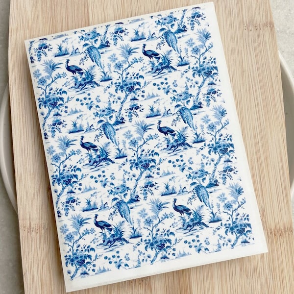 Papier transfert en argile polymère Toile bleu antique Oiseaux | Transfert | Transfert d'image en pâte polymère | Papier transfert en pâte polymère #1048