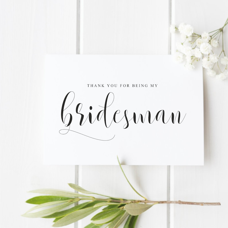 Wedding Thank You Card Thank You For Being My Bridesman Bridesman Thank You Card Bride Tribe Thank You Card