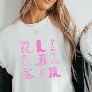 White and Pink Cowboy Boot T-shirt, Cowgirl Graphic Tee, Cute Country Shirt, bachelorette shirt