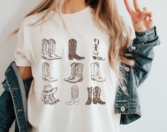 Western Cowboy boot, comfort colors Ivory shirt, cowgirl boots, western graphic tee for women, cute country shirt