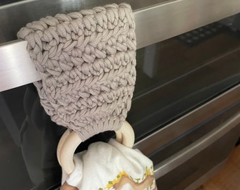 Handmade Crochet towel holder, Kitchen towel holder, farmhouse kitchen decor, housewarming gift, mothers day gift for mom