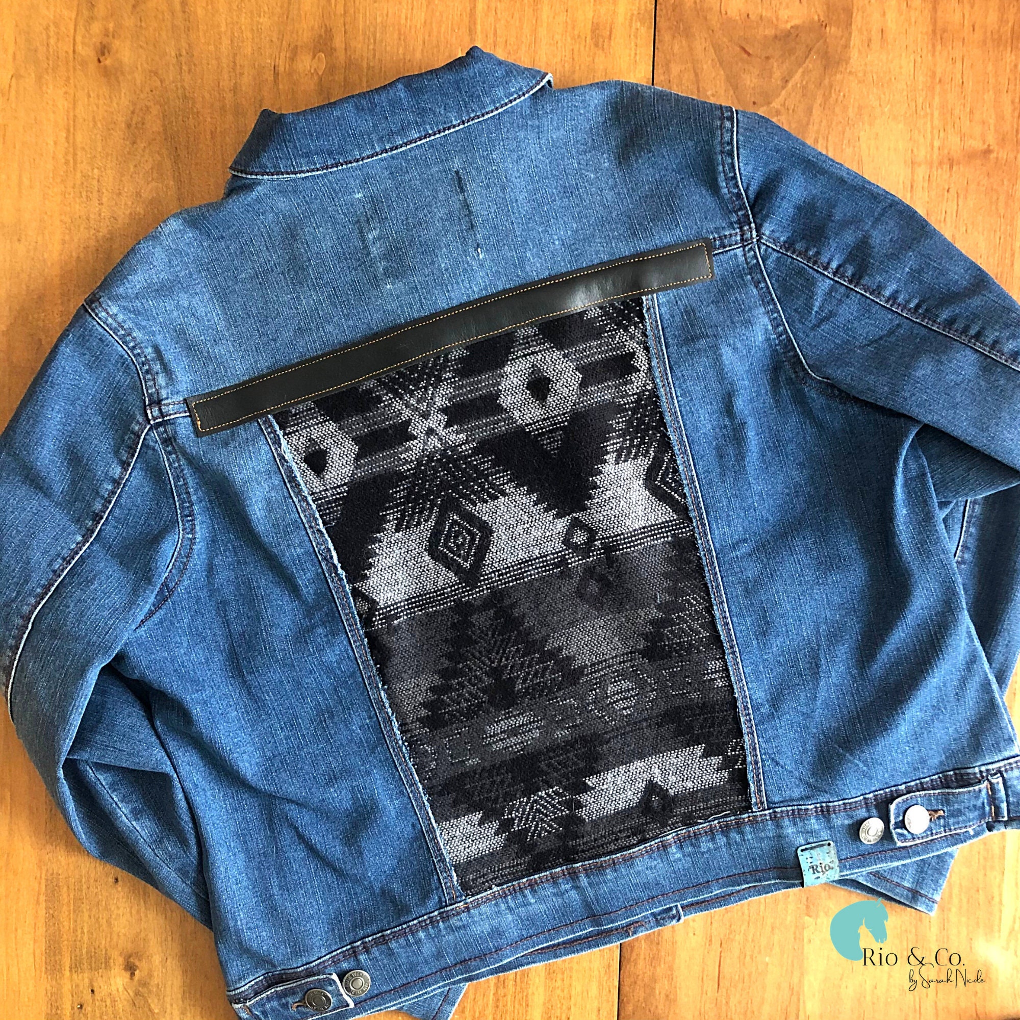 white Aztec Denim Jacket With Leather 