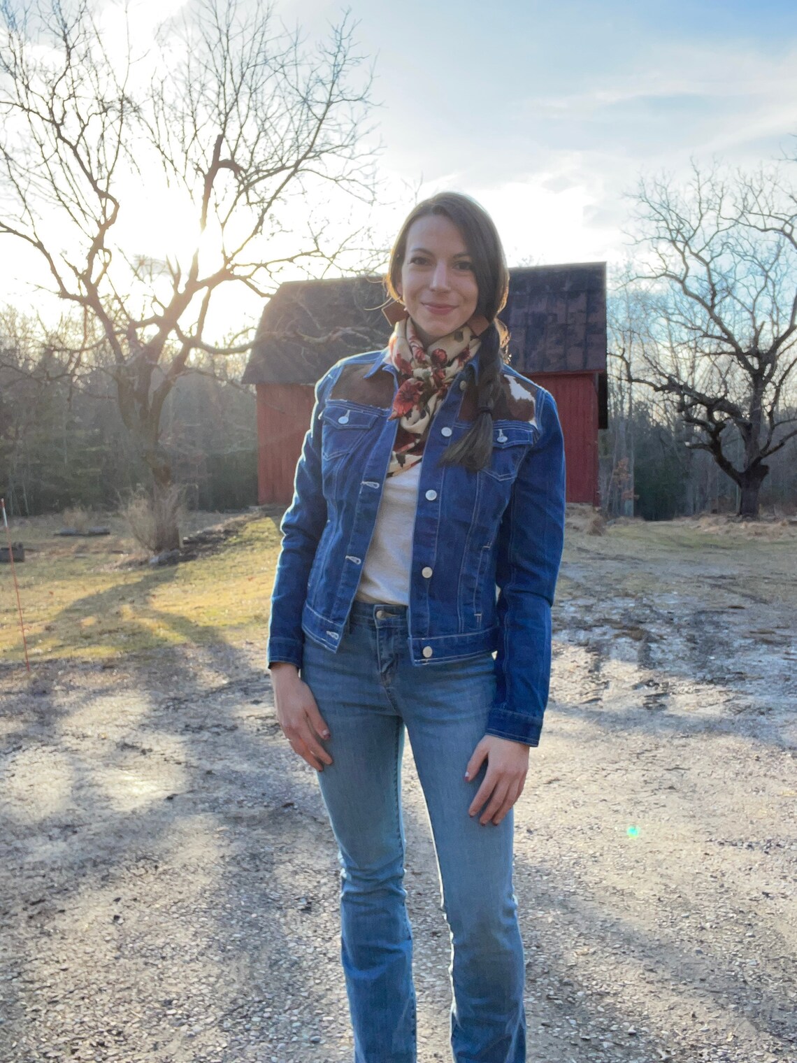 Faux Cowhide Jean Jacket, Dark Wash Denim, Western Fashion, Fall