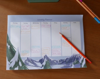 A4 Mountain Tearaway Weekly Planner by K Bass Illustration (50 Sheets)