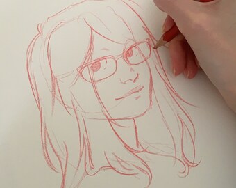 Croquis personnalisé de portrait d'anime de style bande dessinée aux crayons de couleur