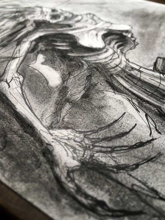 Gaurdians of the dead black and white hand drawn illustration traditional charcoal art macabre dark artwork forest cat cats woods trees