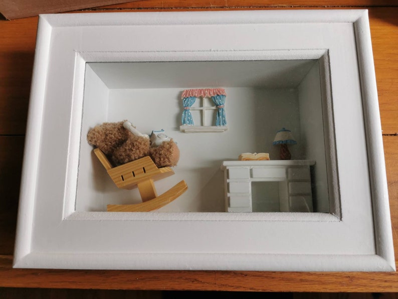 Teddy bear shadow box frame one of a kind gift ready to hang | Etsy